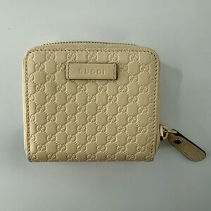 A+ condition Gucci Micro Guccissima Bi-Fold Compact Wallet - Ivory